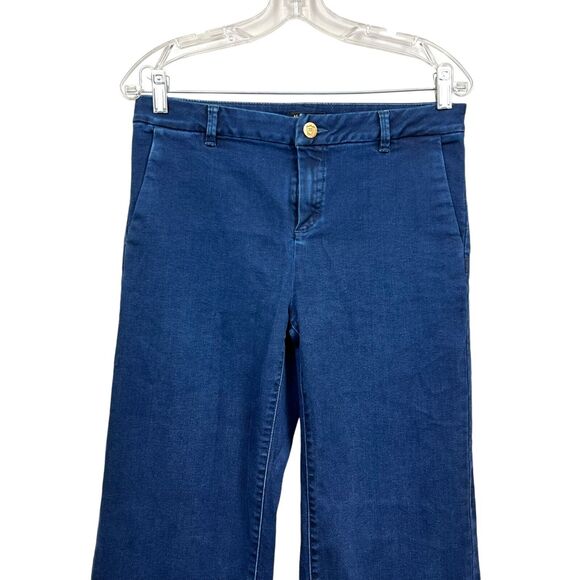 Massimo Dutti Womens Jeans Crop Wide Leg Stretch Slash Pockets Blue Sz 8 - Picture 2 of 7